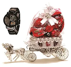 Skylofts Beautiful 10pc Chocolate Horse Decoration Piece with Women Watch Birthday Gifts (Pink) (with Watch)