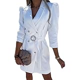 Minetom Vestito Donna Elegante Cerimonia Corto Blazer Mini Abito Manica Lunga Abiti Scollo V Abiti da Cocktail Sera con Cintu