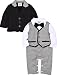 ZOEREA Toddler Infan Baby Boy Suit Formal Party Baptism Wedding Tuxedo 2pcs Outfit Sets Black Jacket and Stripe Onesies Romper 3-18 Months