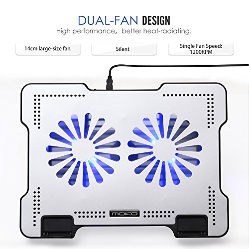 MoKo Laptop Kühler Cooler Ständer – Aluminium Notebook Cooling Pad Kühlerpad Kühlmatte mit 2 Ventilatoren/einstellbarer Windgeschwindigkeit/4 USB Ports für Tablet bis 15.6″, Apple iPad Pro 9,7″ / Samsung Tab A, Silber - 5