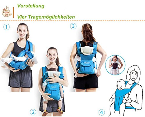 Amzdeal wunderbar praktische Babytrage als Bauchtrage, Rückentrage und Hüfttrage in Blau oder Khaki - 6