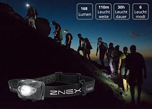 ZNEX Nitestrøm | Super Helle Wasserdichte IPX6 LED Stirnlampe 168 Lumen mit Infrarot-Sensor-Gestensteuerung, Rotlicht, Blinklicht, SOS-Notfall-Pfeife und GRATIS LED-Leuchtarmband für optimale Sichtbarkeit im Dunkeln - 9