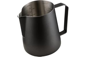 MaxMiuly Milk Frothing Jug 600ml for Coffee Machine,Stainless Steel Milk Frothing Pitcher for Flat Whites Cappuccino and Latte's, 20oz Measuring Milk Jug (600ml Black)