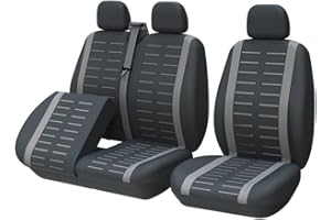 TOYOUN - Housse Siege Voiture Van Universel 2+1 Adapté Camions, Camionnettes et Bus,Avant pour Simples et Doubles avec Bases Jointes Housses de Sièges Universelles en Tissu,Noir et Gris