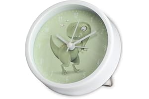 ‎HAMA Hama Kinderwecker „Happy Dino“ ohne Ticken (Kinderuhr mit Dino Motiv, Wecker batteriebetrieben, einstellbare Alarmzeit, ideal auch als Lernuhr) grün