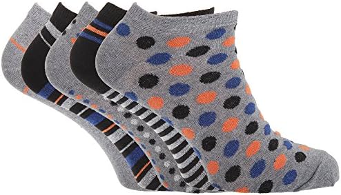 Soho Collection Mens Grey/Black Trainer Socks With Various Designs (Pack Of 5) (7-11 UK, 41-46 EU) (Grey/Black/Blue/Orange)