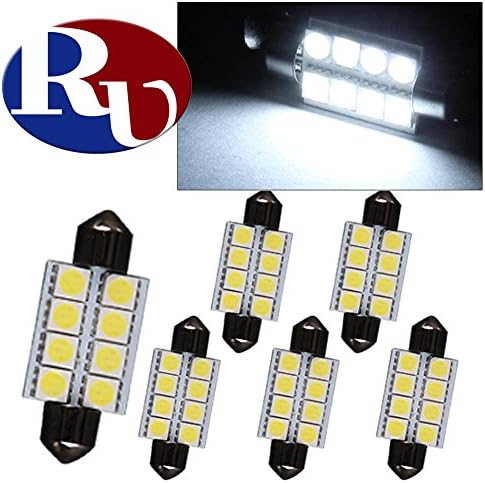 RVNI 6x 39MM 8SMD 1.54" inch 5050 Festoon Dome Map Interior White LED Light bulb DE3425 6418 6411