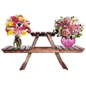 MRK Traders Wooden Plant Stand with 3 Decks, Brown, Standard, 1 Piece