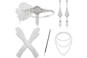 mefound 1920 Accessories Set - Roaring 20's Theme Flapper Costume Gatsby Accessories Set Fashion Vintage Headband Necklace Earrings Long Gloves bracelet Holder For Women