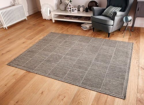 Checked Flatweave anti slip rug, grey - 60 centimetres x 110 centimetres (2 foot x 3 foot 8 inch)
