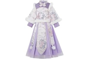 Uplateng Mädchen Winter Hanfu Rock Anzug Kinder Verdickter Retro Hanfu Chinesischer Traditioneller Hanfu Kleid 2PCS Sets Größe 110-160 für 3-13 Jahre