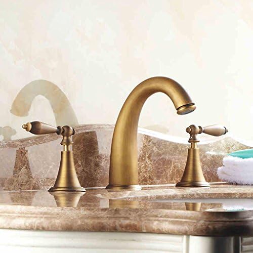 Bathroom Basin Taps three-hole Full copper bathroom basin taps European antique three-piece split double handle hot and cold water Sink Taps