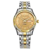 BINLUN Herren Uhr Analog Automatik mit Zweifarbiges Edelstahl Armband mit Tag und Datum BL0048G-SGG-A