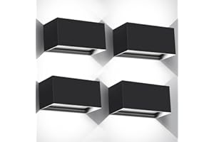 Kingwen 4 piezas Aplique Pared Interior 6000K 20W Lampara de Pared Interior LED Rectangular Luz Exterior Negro Apliques Exterior Ángulo de haz Regulable Lampara Exterior IP65