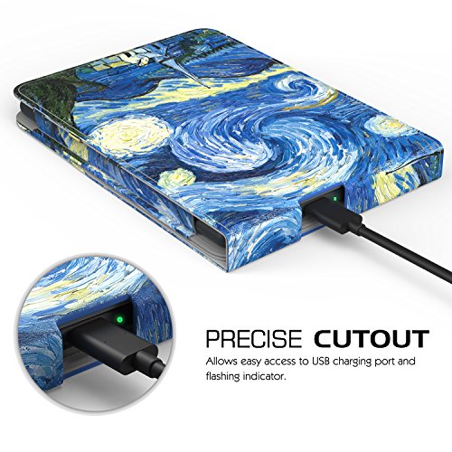MoKo Hülle für Kindle 8 Generation – Vertikal Flip Kunstleder Ständer Schutzhülle Smart Cover mit Auto Sleep / Wake für Neue Amazon Kindle (8. Generation – 2016 Modell) 6 Zoll eReader, Sterne Nacht - 2