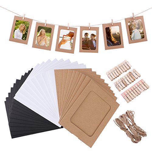 VORCOOL 30pcs Marco de Foto de Papel Decoración de pared con Cuerda y Clip Bordes de Decoración Marco de Papel para 4x6in Fotos
