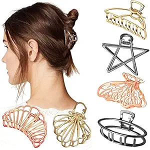 Sanas Hair Accessories 6 Pcs Hollow Hair Clips Medium Metal Clutchers Golden Silver Bronze Butterfly Girls and Women Minimalist Dainty Round Geometric Clamps Hair Clutchers Metal Hairties - 6 Pcs