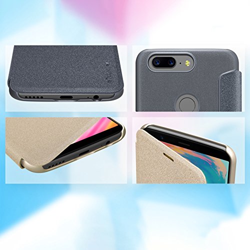Nillkin Sparkle - Carcasa tipo funda libro protectora y antideslizante para OnePlus 5 - Dorado