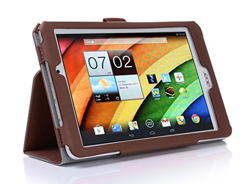 Leichtgewichtler Leder Tasche Hülle Schutzhülle Case für Der neue Acer Iconia Tab 8.0" A1-840 FHD 8" Zoll Tablet Pc + Displayschutzfolie + Stylus Pen (Braun)