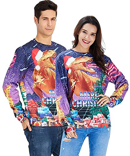TUONROAD Ugly Christmas Sweatshirt Fashion Christmas Sweatshirt Pullover Novelty Xmas Festival 3D Print Spitfi