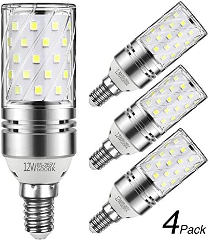 Yiizon 12W LED Corn Bulbs, Candelabra LED Light Bulbs, 6000K Daylight White, 1200LM, E14 Base, 100W Incandescent Equivalent, Non-dimmable, Pack of 4