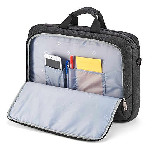 Notebooktasche 17.3, Evecase Universal Canvas Laptop Aktentasche Schutzhülle mit Zubehörfächer, Lasche für Trolleybefestigung für Notebook MacBook Ultrabook bis 17.3 Zoll – Cooper Grau - 5