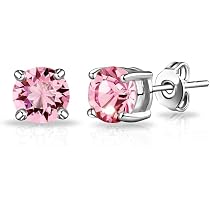 Orecchini A Lobo Philip Jones Con Cristalli Zircondia Rosa – Placcati Argento, Ipoallergenici, Confezione Regalo