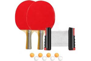 AMRTA Portable Table Tennis Set with Retractable Net, Ping Pong Bats and Balls Sets for Kids Adults Indoor Outdoor Game Training, including 2/4 Paddles 8 Balls 1 Storage Bag