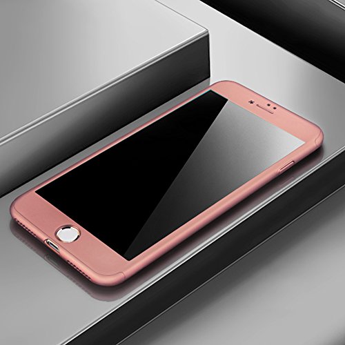 New 3 in 1 Hybrid 360 Degree Front Back Shockproof Case Hard Cover with Tempered Glass Protector [Not Reveal Apple Logo] For Apple iPhone 6/6s 7 7 Plus (iPhone 6/6s, Rose Gold)