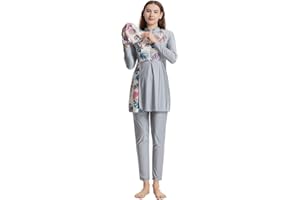 IMEKIS Maillot de bain 3 pièces pour femme musulmane - Burkini islamique - Couverture complète - Haut de bain à manches longues avec pantalon - Hijab - Tankini - Tenue de plage d'été