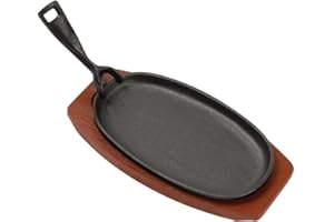 NISBETS Vogue F464 Olympia - Plato ovalado de hierro fundido con soporte de madera, color negro, 240 x 140 mm