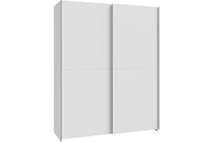 ‎FORTE FORTE Möbel Schach und Matt Kleiderschrank 150, er Schrank mit 2 Schwebetüren und Einlegeböden, Holzwerkstoff, Weiß, 150,1 cm breit, 190,5 cm hoch, 61,2 cm tief