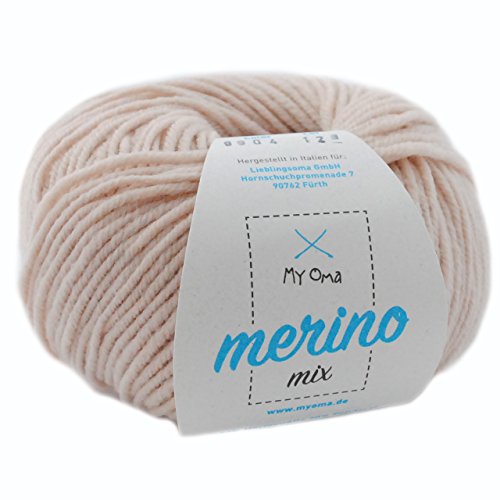 Merinowolle * 1 Knäuel Merino Wolle mandel (Fb 9904) * beige Merinowolle zum Stricken -Strickgarn Merino + GRATIS MyOma Label - 50g/120m - MyOma Wolle - weiche Wolle - Merino Garn