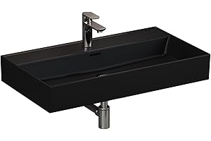 ‎AQUA BAGNO Aqua Bagno | Matt schwarzes Waschbecken, eckiges Handwaschbecken, Loft Air Design, Keramik Waschtisch | 81 x 46 cm