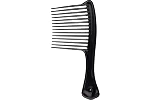 UNVOJL Long Tooth Comb for Curly, Wet, Wavy, Thick Hair and Wigs - Large Tooth Rake Handle Hairstyle Comb (Black)