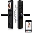 Grevceux Smart Lock with Camera, Real-Time Monitoring, Two-way aduio, Tuya APP Control,5-in-1 Keyless Entry Door Lock with keypad,Fingerprint lock for Hotel Office Home Airbnb