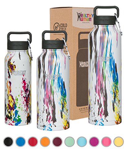 Healthy Human Water Bottles - Cold 24 Hours Hot 12 Hours. Vacuum Insulated Stainless Steel Double Walled Thermos Stein Flask with Carabiner & Hydro Guide