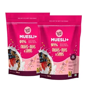 Yogabar Muesli Fruit and Nuts - 91% Wholegrain Breakfast Cereals with Oats and Dry Fruits, High in Omega 3, Gluten Free Vegan Granola with Chia and Flax Seeds (700g - Pack of 2) | Healthy Breakfast Cereals | Granola | Gluten Free | Antioxidant Rich | Healthy Food for Breakfast | Protein Rich