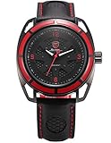 Shark Herren Armbanduhr Quarzuhr Hollow Design Leder Band Rot Schwarz Sport Uhr SH472