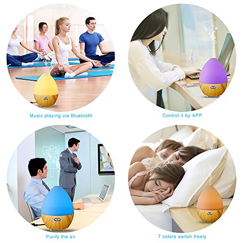 GBlife Essential Oil Diffuser, 450 ML Holz Korn Aromatherapie Cool Mist Luftbefeuchter, Bluetooth 4.1 Ultraschall Luftbefeuchter mit Musik-Player und 7 Farben LED-Leuchten - 6