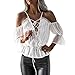 Produktbild Kurze Bluse ,iHee Damen Sommer V-Ausschnitt Kurze Ärmel aus Schulter Spitze Chiffon Bluse Casual Tops T-Shirt (XL, Weiß)