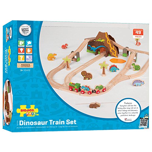 Bigjigs Rail Wooden Dinosaur Train Set - 49 Play Pieces