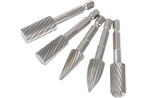 Bestgle 5 Pièces Ensemble de Fichiers à Fraises Rotatives 1/4 pouces Tige Hexagonale Fraises en Acier à Grande Vitesse Outils de Fichiers Rotatifs pour Matériel en Aluminium et en Fer
