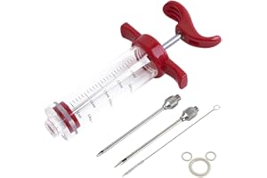 Ofargo Siringa per Carne, Siringa per Marinata con 2 Aghi per Carne in Acciaio Inossidabile, Siringa Alimentare e Marinata BBQ, 30 ml/1 oz, Include le istruzioni per l'uso