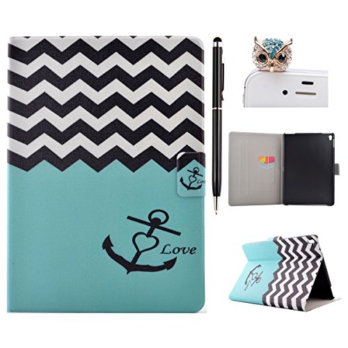 iPad pro 9.7 Hülle,iPad pro Case - Felfy PU Ledertasche Luxe Bookstyle Flip Standfunktion Magnetverschluss Ledertasche Muster Eule Elefant Möwe Schmetterling Bunte Malerei Retro Painted Abdeckung Schutzhülle Ablösbar Handliche Case Tasche Etui für iPad pro 9.7 Zoll (Anchors) + 1 x Schwarz Stylus + 1 x Dust Plug