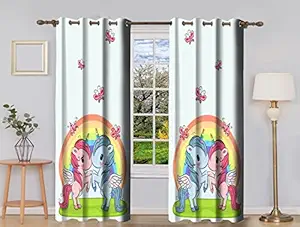 JANVI Creation 3D Digital Multi Rainbow Cute Unicorn Printed Polyester Fabric Curtains for Kids Room & Children/Play Room Girls/Boys Room for Door