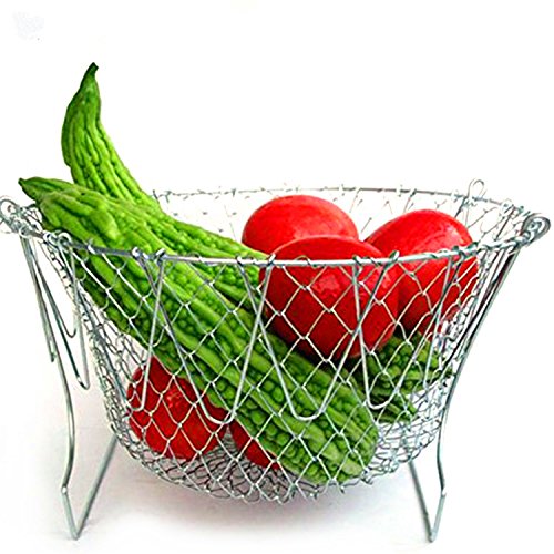 Miaogo Küchensieb, seiher, Chef Basket, Frittierkorb,Für Gemüse & Obst & Leckere Fritten , Edelstahl, Faltbar, 24*14cm