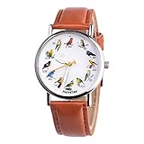 HWTOP Damen Armbanduhren Analog Display Quarz Uhren Analoge Quarzwerk Weibliche Uhr PU Lederband Armbanduhr Vogel-Design Zifferblatt Uhren Für Frauen Modeschmuck Geschenk