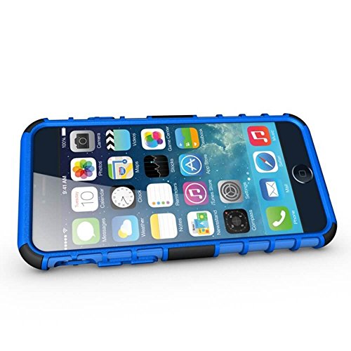 Shockproof Builder Defender Tough Hard Heavy Duty Armour Back Case Cover Pouch With Stand [ For Apple iPhone 6 Plus / 6s Plus in Blue ] [ 5.5