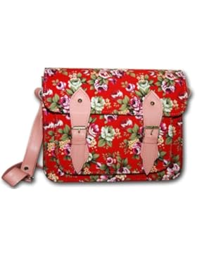 #GB0003R# Tasche Handtasche Vintage Satchel Bag Stoff Design Schultertasche Umhängetasche in rot geblümt